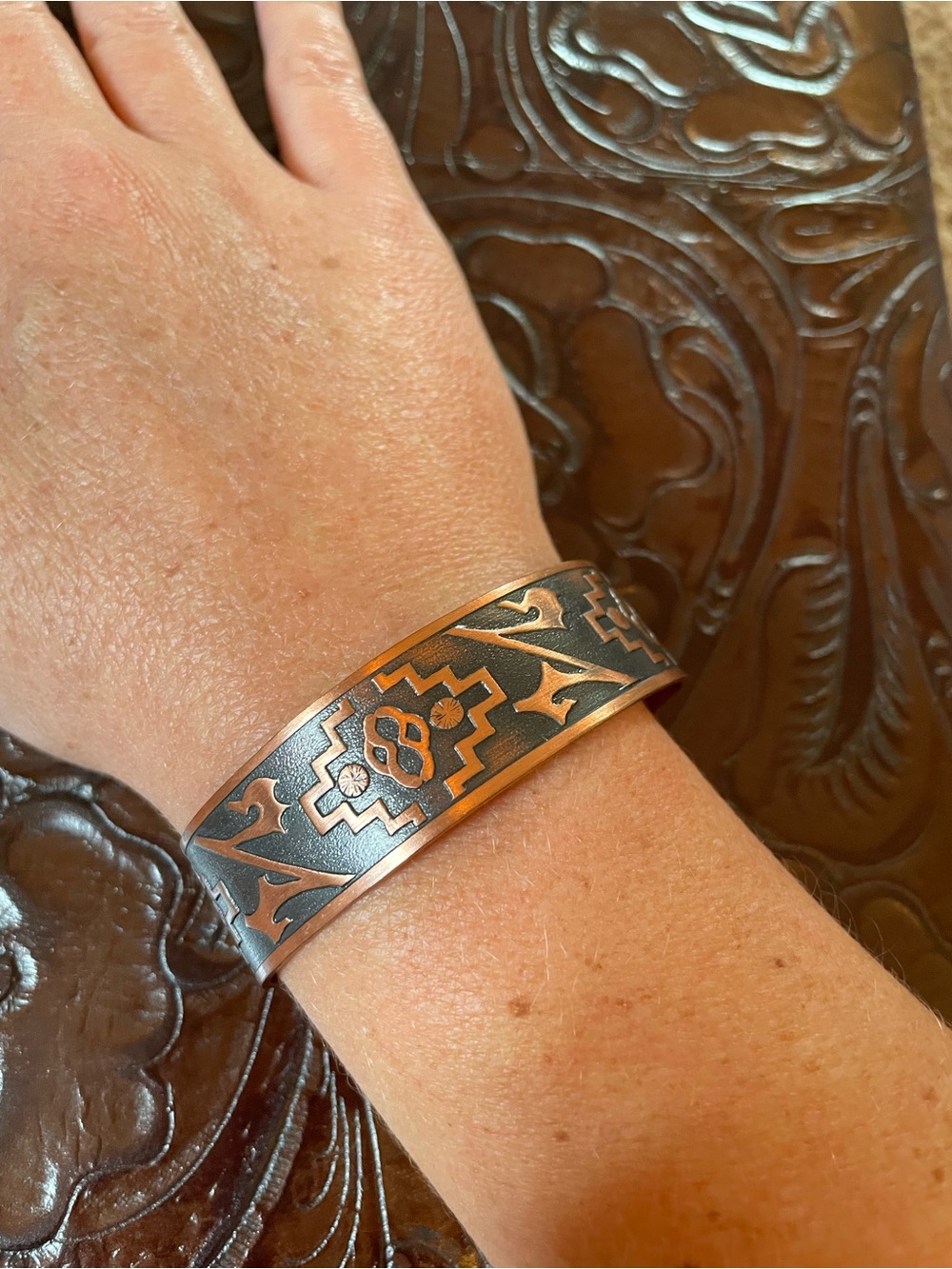 Copper Patterned Cuff Bracelet - Black & Copper